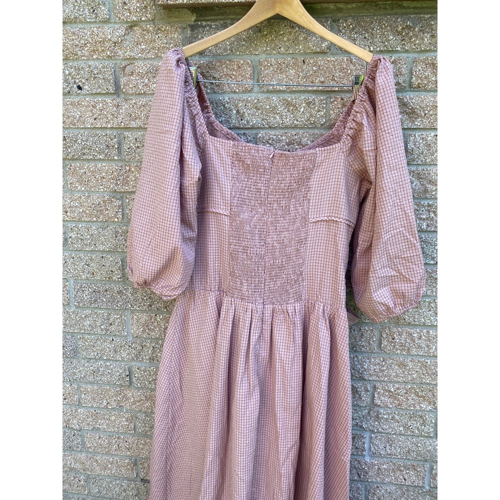 Gingham Milkmaid Smocked Maxi Dress Large Pink Cottagecore Romantic Prairie Boho - Picture 7 of 7